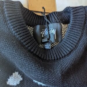 Stussy Men's Black and White Crewneck Sweater